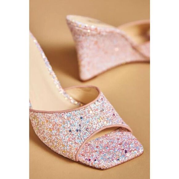 Anthropologie Maeve Pearl Pink Glitter Square Toe Heeled Mules, $168 - Picture 2 of 8